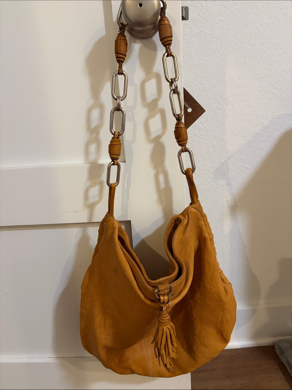 Mania leather made in Italy tan hobo handbag